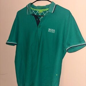 Hugo Boss Green Polo Shirt with Contrast Trim